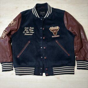 Lucky Brand x Coors Rodeo Varsity Jacket Navy Wool & Leather Sleeves Men's XL